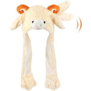 Kids Lamb Animal Hat with Ears Moving Jumping Pop Up Beating Plush Holiday